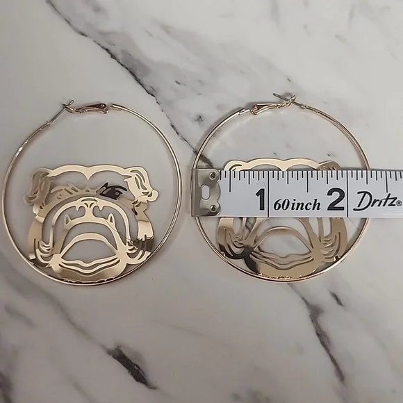 Gold Georgia Bulldog Hoop Earrings 2.25 Inch - Picture 3 of 4
